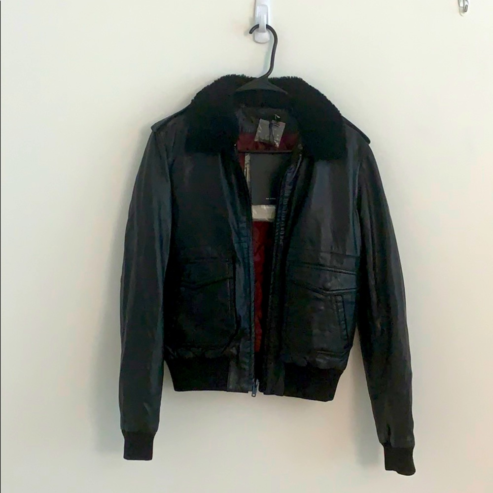 NWT BLK DNM Leather Bomber jacket with removable shearling collar